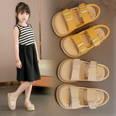 Dép sandal đi học bé gái 3‑12 tuổi 2 khuy dán đế bánh mì xăng đan quai hậu