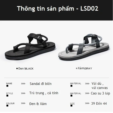 Dép sandal nam nữ mùa hè du lịch 3 màu Đen Xám Nâu giảm giá 105k tăng 1 size