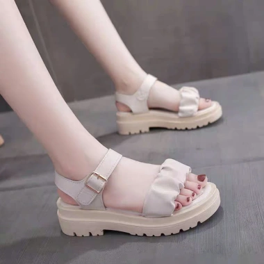 Dép sandal nữ quai da nhún xinh xắn, đế 5P siêu nhe êm, 3 màu kem đen trắng, giá ưu đãi 112k