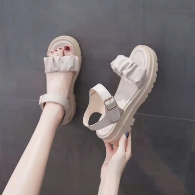 Dép sandal nữ quai da nhún xinh xắn, đế 5P siêu nhe êm, 3 màu kem đen trắng, giá ưu đãi 112k