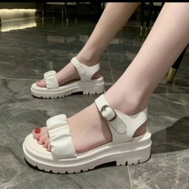 Dép sandal nữ quai da nhún xinh xắn, đế 5P siêu nhe êm, 3 màu kem đen trắng, giá ưu đãi 112k