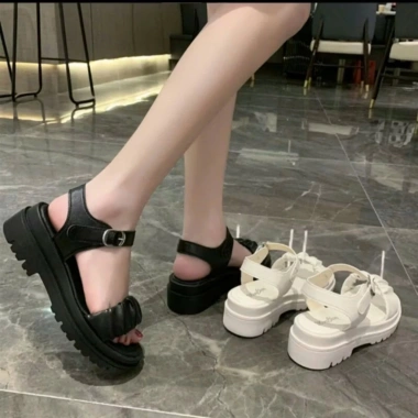 Dép sandal nữ quai da nhún xinh xắn, đế 5P siêu nhe êm, 3 màu kem đen trắng, giá ưu đãi 112k