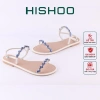 Dép sandal nữ quai dây mảnh đính đá thấp 1cm - Đi biển thời trang cao cấp Hishoo S147 345k