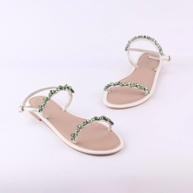 Dép sandal nữ quai dây mảnh đính đá thấp 1cm - Đi biển thời trang cao cấp Hishoo S147 345k
