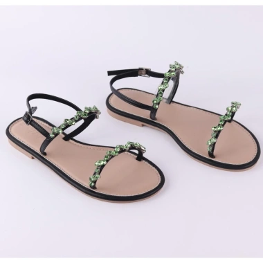 Dép sandal nữ quai dây mảnh đính đá thấp 1cm - Đi biển thời trang cao cấp Hishoo S147 345k