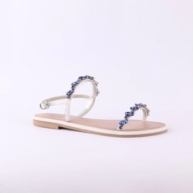 Dép sandal nữ quai dây mảnh đính đá thấp 1cm - Đi biển thời trang cao cấp Hishoo S147 345k