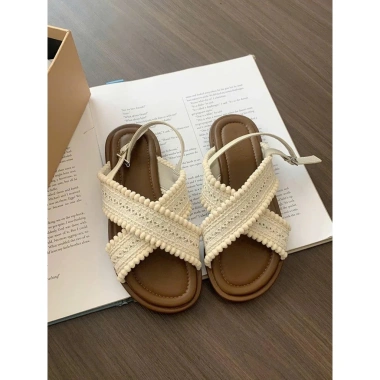 Dép sandal quai chéo vải bản da mềm, đế bệt đan chéo, quai cài điều chỉnh cho mùa summer đi biển