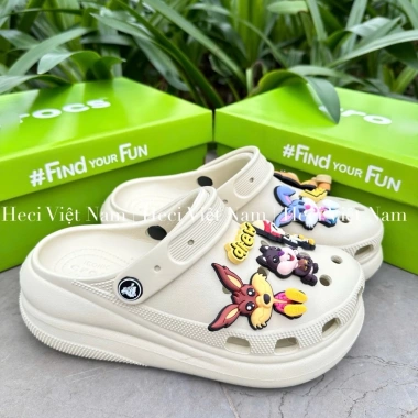 Dép Sục Cross Crush Classic Độn Đế Form Hàn Đế 7cm và Bộ Charm Tặng Kèm Giá 230k