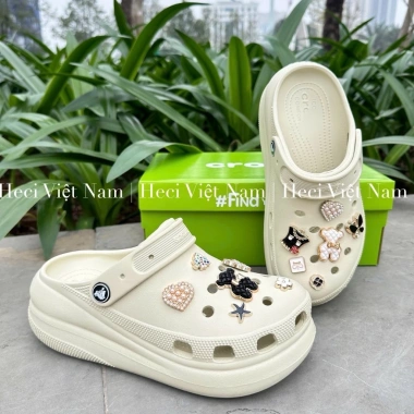 Dép Sục Cross Crush Classic Độn Đế Form Hàn Đế 7cm và Bộ Charm Tặng Kèm Giá 230k