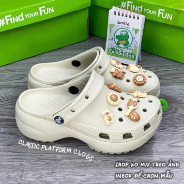 Dép Sục Nữ Crocs Classic Đế Cao 5cm Đúc Nguyên Khối - Giá 152k, Tặng 14 Sticker 10