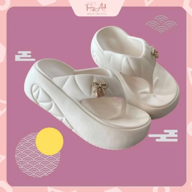 Dép tông hè đế cao 7cm tôn gắn charm đá, êm chân, dễ phối đồ đi du lịch biển