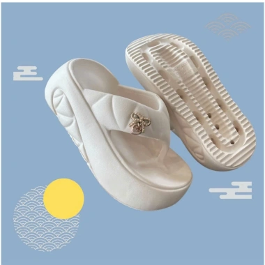 Dép tông hè đế cao 7cm tôn gắn charm đá, êm chân, dễ phối đồ đi du lịch biển