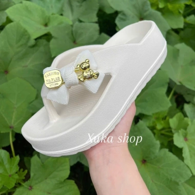 Dép tông nữ Đính nơ, độn cao 5cm, kẹp xỏ ngón xinh xắn - Đi chơi, đi biển 59k 2