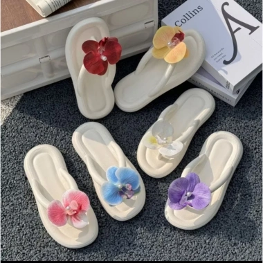 Dép xỏ ngón đính hoa lan EVA chống trơn trượt - Dễ phối đi biển, đi chơi
