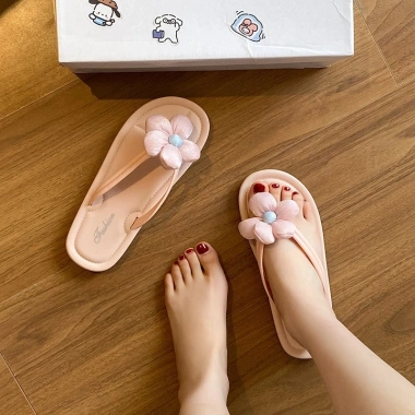 Dép Xỏ Ngón Đính Hoa Thanh Lịch Đế Bằng Chống Trượt Dễ Phối Đồ Nữ 3 Màu