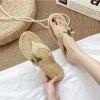 Dép xỏ ngón nữ DN64 đế bệt, chống thấm nước, không trơn trượt, vân cói đính hoa - 79k 4