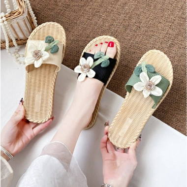 Dép xỏ ngón nữ DN64 đế bệt, chống thấm nước, không trơn trượt, vân cói đính hoa - 79k 8