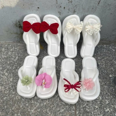 Dép xỏ ngón tăng 5cm hoa lan, hoa hồng, nơ xinh - mẫu mới đi biển, đi chơi phối đồ