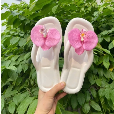 Dép xỏ ngón tăng 5cm hoa lan, hoa hồng, nơ xinh - mẫu mới đi biển, đi chơi phối đồ