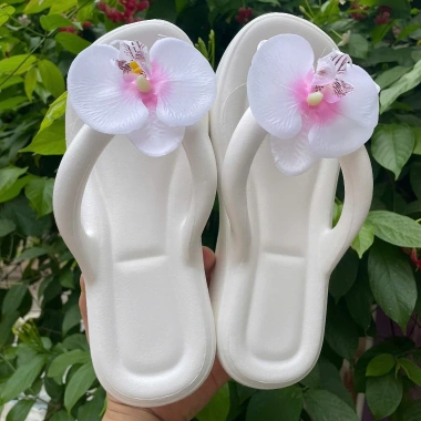 Dép xỏ ngón tăng 5cm hoa lan, hoa hồng, nơ xinh - mẫu mới đi biển, đi chơi phối đồ