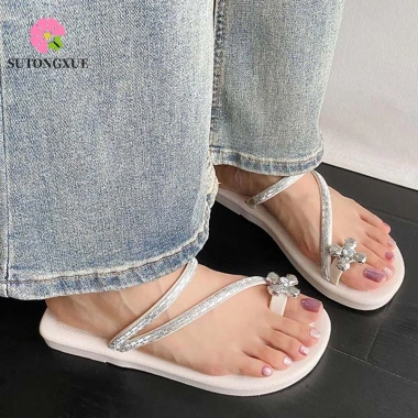 Dépp xỏ ngón kim cương giả, bạc PU chống trượt, 40-41, hoa mềm La Mã du lịch