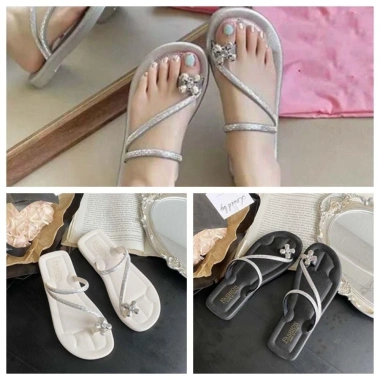 Dépp xỏ ngón kim cương giả, bạc PU chống trượt, 40-41, hoa mềm La Mã du lịch