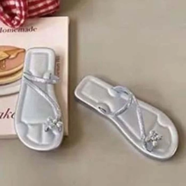 Dépp xỏ ngón kim cương giả, bạc PU chống trượt, 40-41, hoa mềm La Mã du lịch