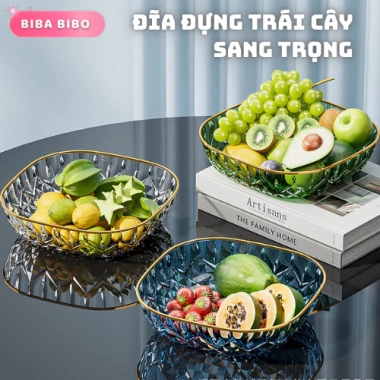 Đĩa Đựng Trái Cây Bắc Âu – Khay Bánh Kẹo Pha Lê Kim Cương Sang Trọng – Bibabibo 55k