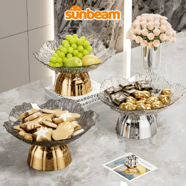Đĩa Đựng Trái Cây Pha Lê SUNBEAM + Chân Đế Inox - Sang Trọng, Giá Ưu Đãi 70,000₫