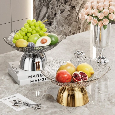 Đĩa Đựng Trái Cây Pha Lê SUNBEAM + Chân Đế Inox - Sang Trọng, Giá Ưu Đãi 70,000₫