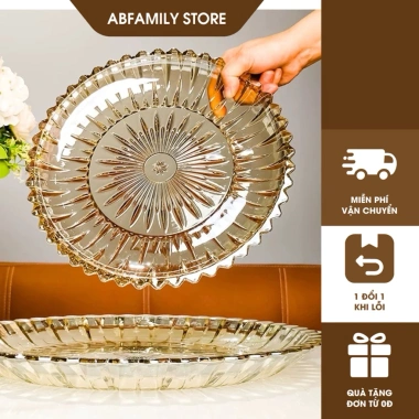 Đĩa thủy tinh 30cm decor bàn uống nước - Khay sang trọng đựng hoa quả, bánh kẹo, giá ưu đãi 85.500₫