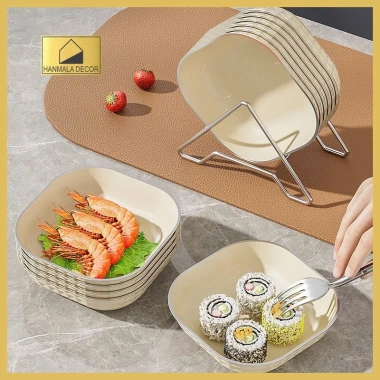Đĩa Vuông Nhựa Cao Cấp Hanmala Decor Trắng Sữa Viền Bạc 14.5x14.5cm Tiện Dụng 6 Đĩa Vuông Nhựa Cao Cấp Hanmala Decor Trắng Sữa Viền Bạc 14.5x14.5cm Tiện Dụng 6