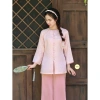 DL157 Gấm Hồng Họa Y Pháp Phục - Đồ Lam Đi Chùa Nữ, Áo Bà Ba Đủ Size, Giá ưu đãi 315.000 VND 7