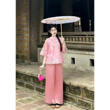 Đồ bộ đi chùa 2 lớp lụa voan tơ thêu hoa nổi Pháp phục, đính ngọc - Giá ưu đãi 275.752₫ 4