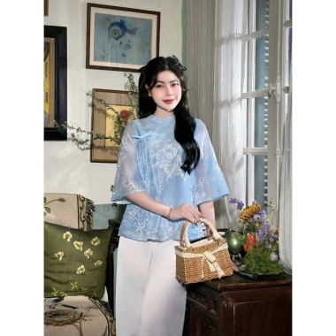Đồ bộ đi chùa 2 lớp lụa voan tơ thêu hoa nổi Pháp phục, đính ngọc - Giá ưu đãi 275.752₫ 6