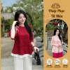 Đồ bộ đi chùa cách tân cổ tết đính nơ lụa gấm Pháp dáng xòe voan 2 tầng tiểu thư gấm mềm - 325.000₫