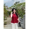 Đồ bộ đi chùa cách tân cổ tết đính nơ lụa gấm Pháp dáng xòe voan 2 tầng tiểu thư gấm mềm - 325.000₫ 3