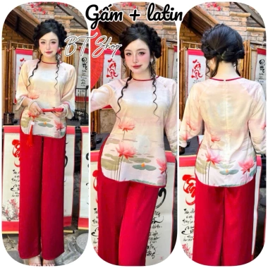 Đồ bộ lam lụa đi chùa, đi lễ sang trọng – size 2