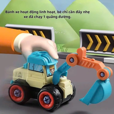 Đồ chơi 4 xe công trình lắp ghép màu, vít & tua vít, rèn kỹ năng thực hành cho bé