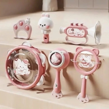 Đồ chơi âm thanh cho bé: Xúc xắc gấu thỏ cute kèm trống, kèn, lục lạc, còi - 136k