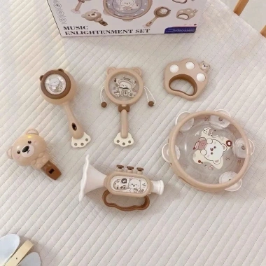 Đồ chơi âm thanh cho bé: Xúc xắc gấu thỏ cute kèm trống, kèn, lục lạc, còi - 136k