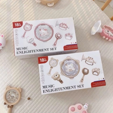 Đồ chơi âm thanh cho bé: Xúc xắc gấu thỏ cute kèm trống, kèn, lục lạc, còi - 136k
