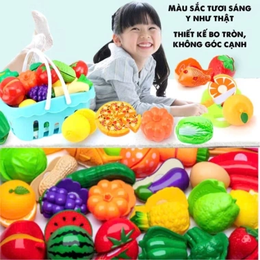 Đồ chơi cắt trái cây rau củ 30+ chi tiết cho bé - Nấu ăn ABS an toàn giỏ hoa quả