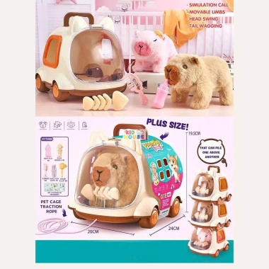 Đồ chơi chăm sóc thú cưng có pin – Lồng capybara, thỏ, mèo, chó bông biết đi, kêu, vẫy đuôi, phụ kiện – Giá ưu đãi 148.000₫ 4