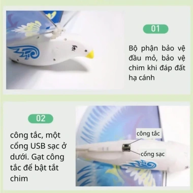 Đồ chơi chim máy bay vỗ cánh từ xa - Pin sạc, đèn LED, thông minh 2.026, giá 131k