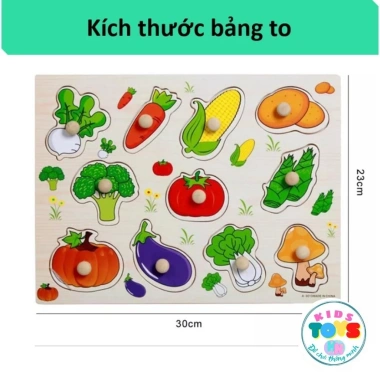 Đồ chơi gỗ bé HagykidHN - Bảng ghép hình núm gỗ 20x30cm dày to, giảm giá 16.000₫