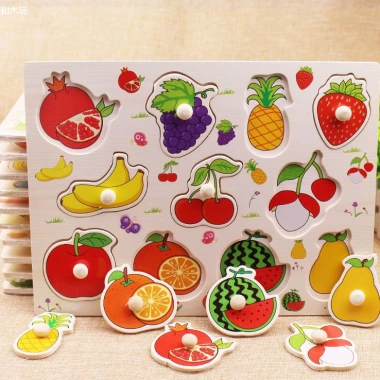 Đồ chơi gỗ bé HagykidHN - Bảng ghép hình núm gỗ 20x30cm dày to, giảm giá 16.000₫
