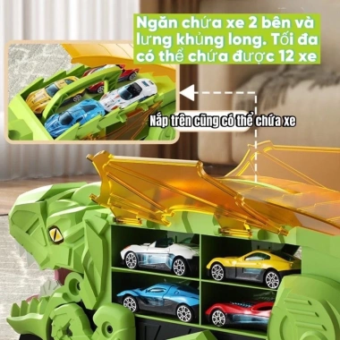 Đồ chơi khủng long nuốt ô tô, kèm 6 xe nhựa ABS an toàn cho bé mọi lứa tuổi 5