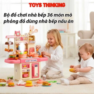 Đồ chơi nấu ăn Kitchen Home 36 món kèm bếp mini cao cấp, an toàn cho bé