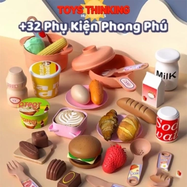 Đồ chơi nấu ăn Kitchen Home 36 món kèm bếp mini cao cấp, an toàn cho bé